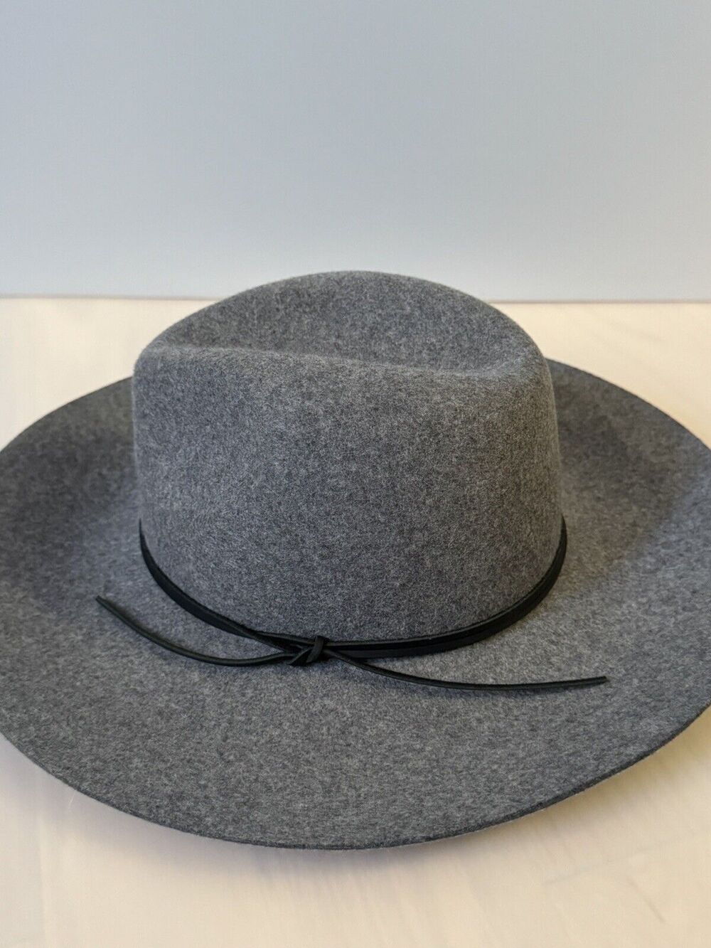 Phenix Charcoal Grey Wool Wide Brimmed Hat Boho Leather Trim Wool